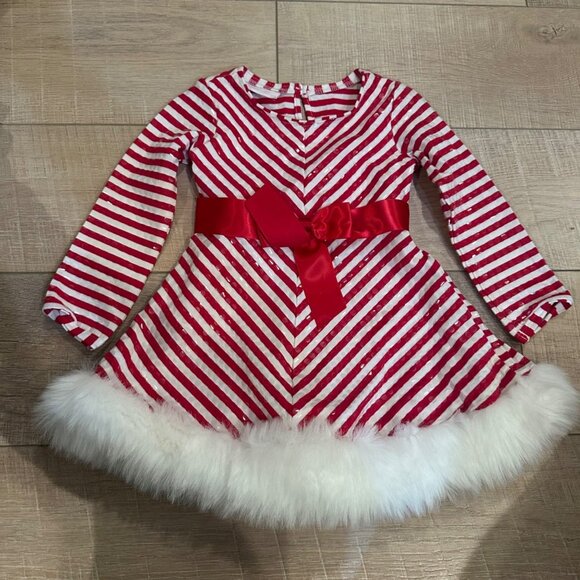 BONNIE BABY GIRLS 24 MONTH CANDY CANE STRIPE RED WHITE CHRISTMAS DRESS - Picture 1 of 7